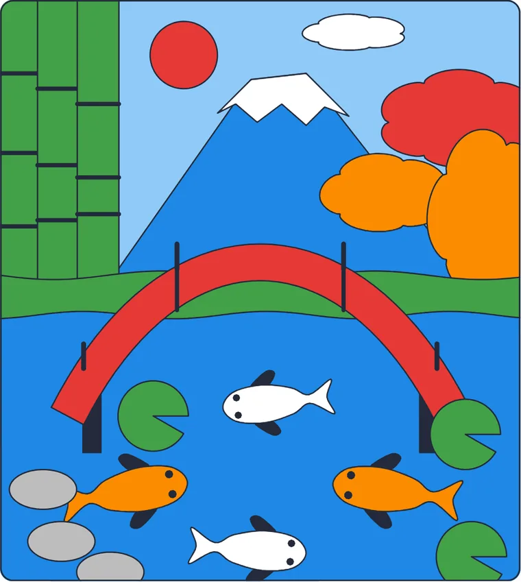 Le jardin japonais : le dessin une fois colorié
