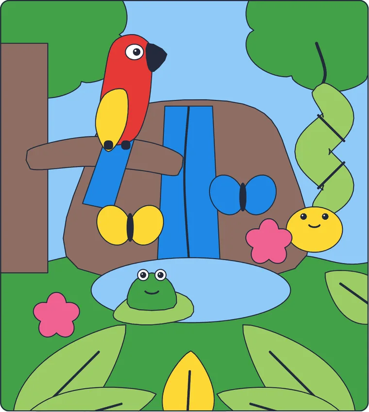La jungle : le dessin une fois colorié