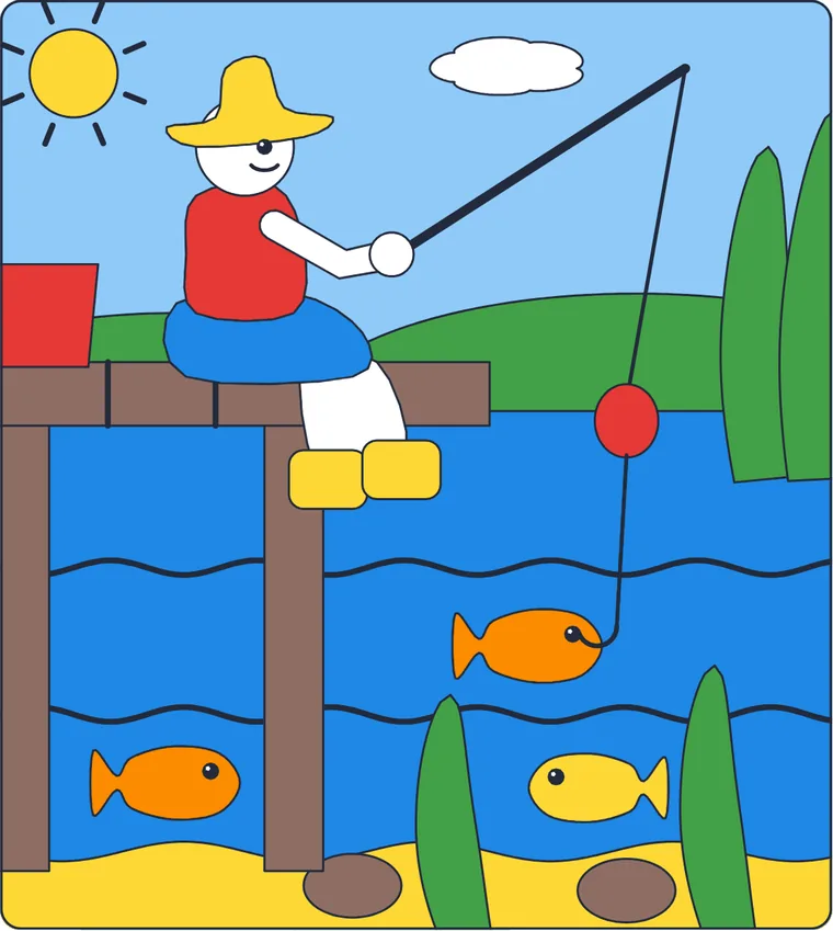 La pêche à la ligne : le dessin une fois colorié