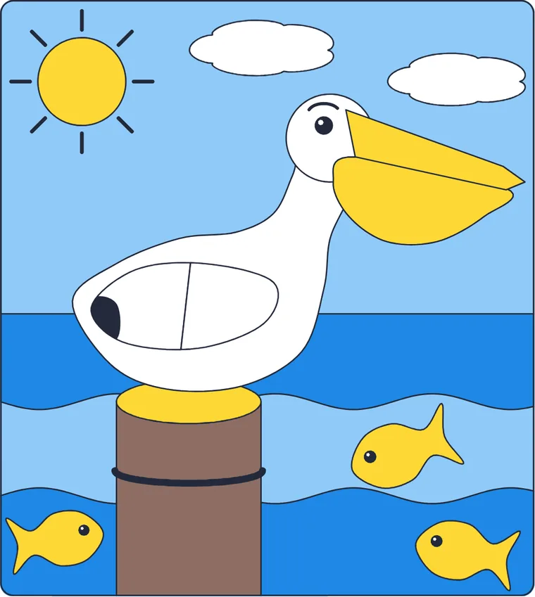 Le pélican : le dessin une fois colorié