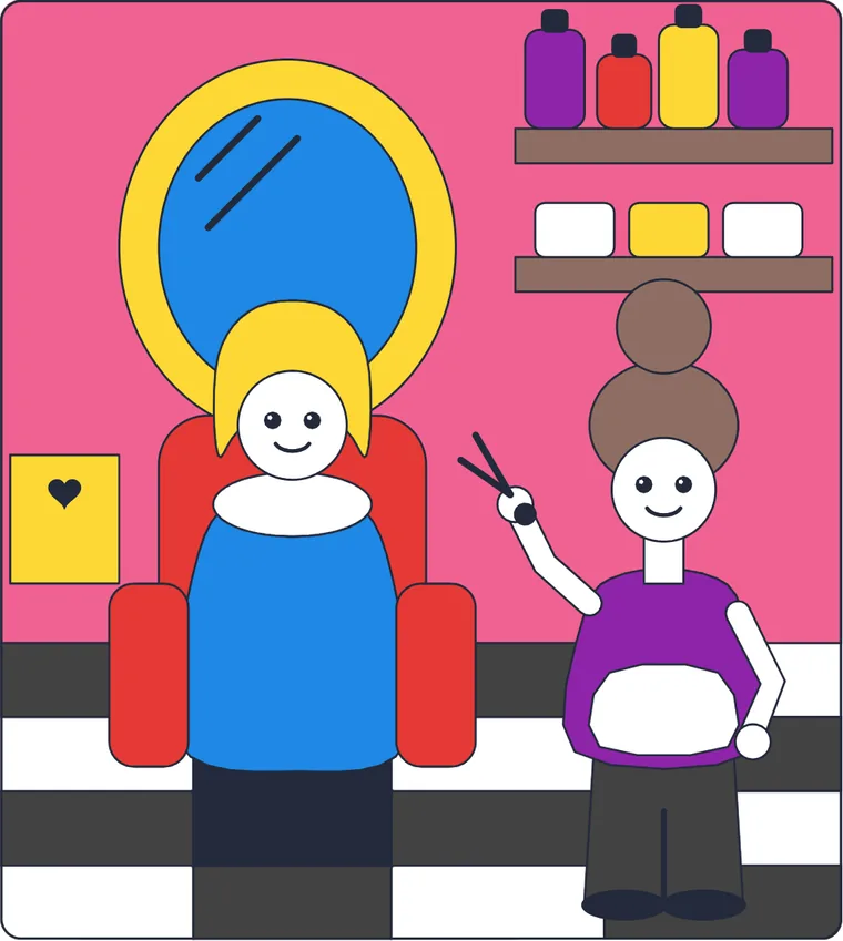 Le salon de coiffure : le dessin une fois colorié