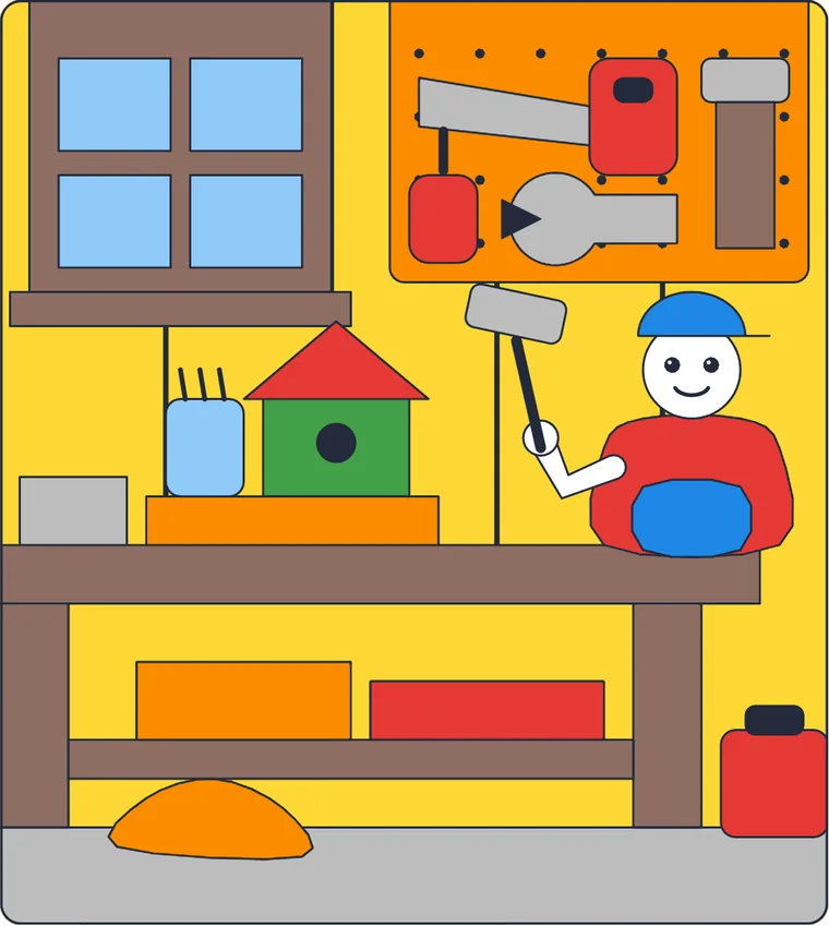 L'atelier du menuisier : le dessin une fois colorié