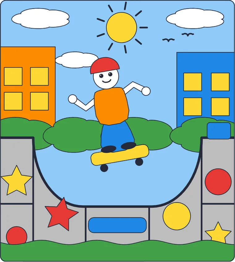 Le skatepark : le dessin une fois colorié
