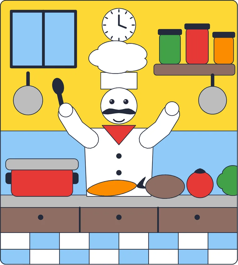 La cuisine du chef : le dessin une fois colorié