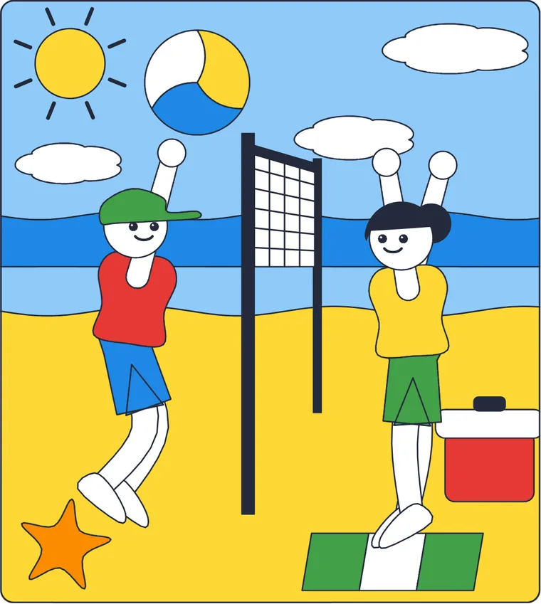 Le volley-ball : le dessin une fois colorié