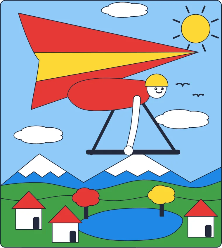 Le deltaplane : le dessin une fois colorié