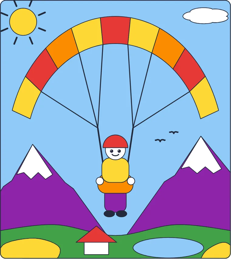 Le parapente : le dessin une fois colorié