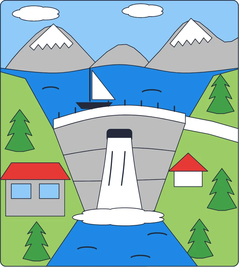 Le barrage : le dessin une fois colorié