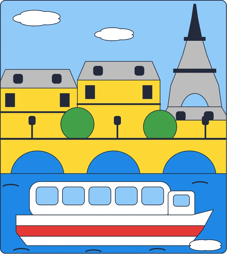 Le bateau-mouche : le dessin une fois colorié