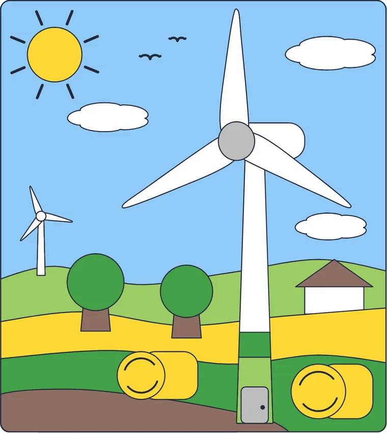 L'éolienne : le dessin une fois colorié