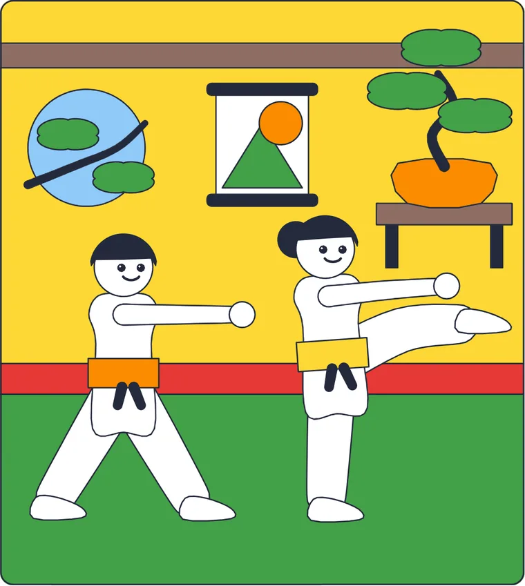 Le karaté : le dessin une fois colorié
