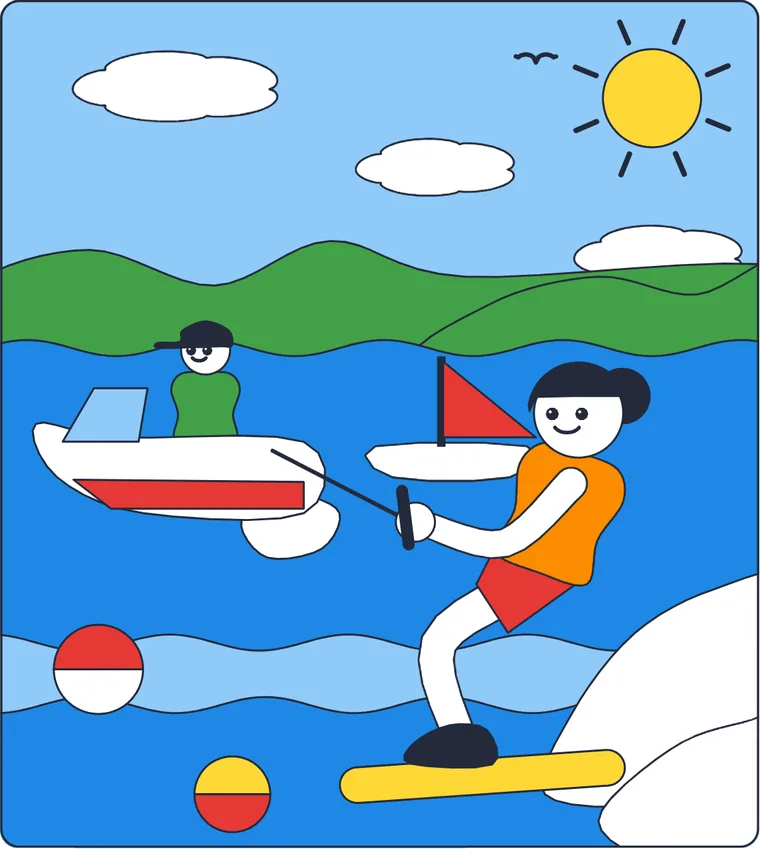 Le ski nautique : le dessin une fois colorié