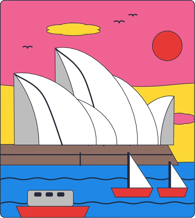 L'opéra de Sydney : le dessin une fois colorié