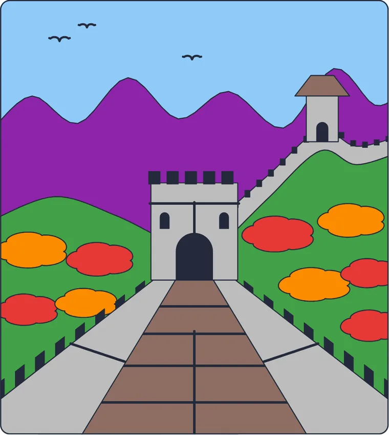 La Grande Muraille de Chine : le dessin une fois colorié