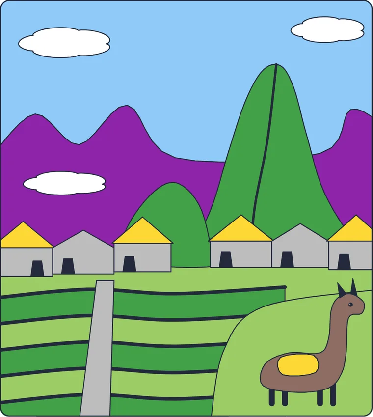 Le Machu Picchu : le dessin une fois colorié