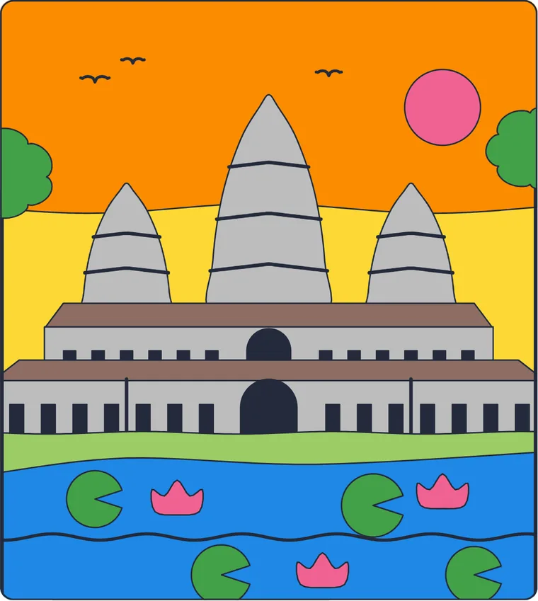 Le temple d'Angkor : le dessin une fois colorié