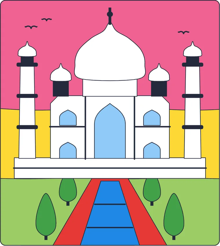 Le Taj Mahal : le dessin une fois colorié