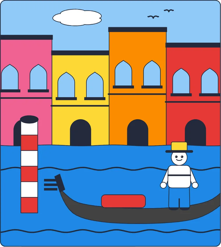 La gondole à Venise : le dessin une fois colorié