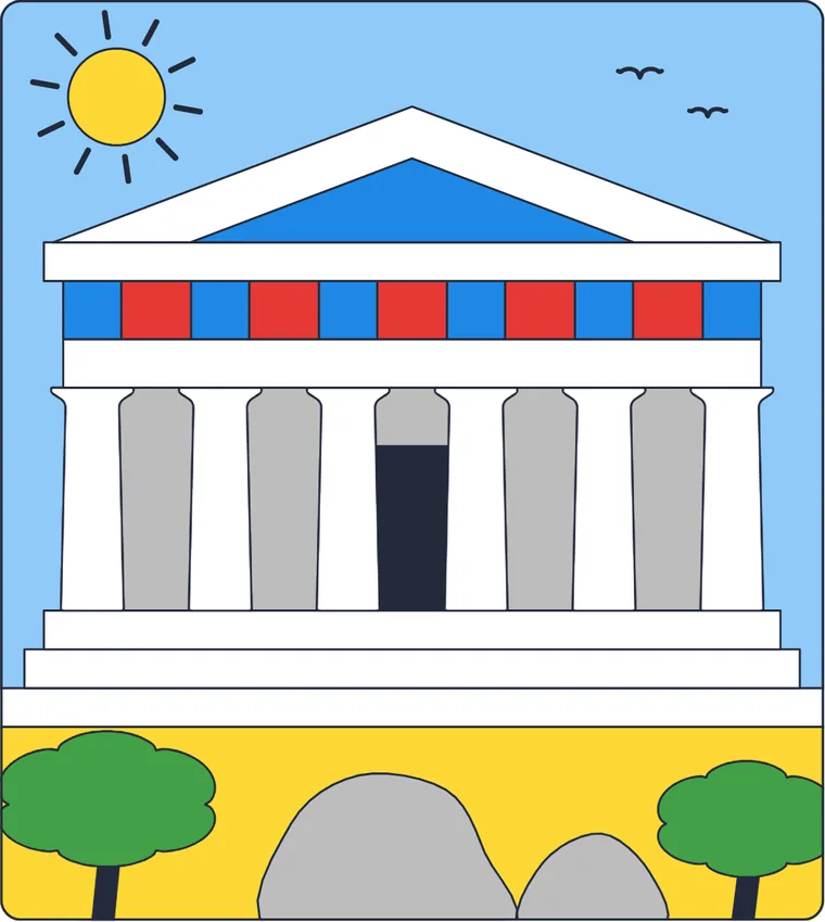 Le temple grec : le dessin une fois colorié