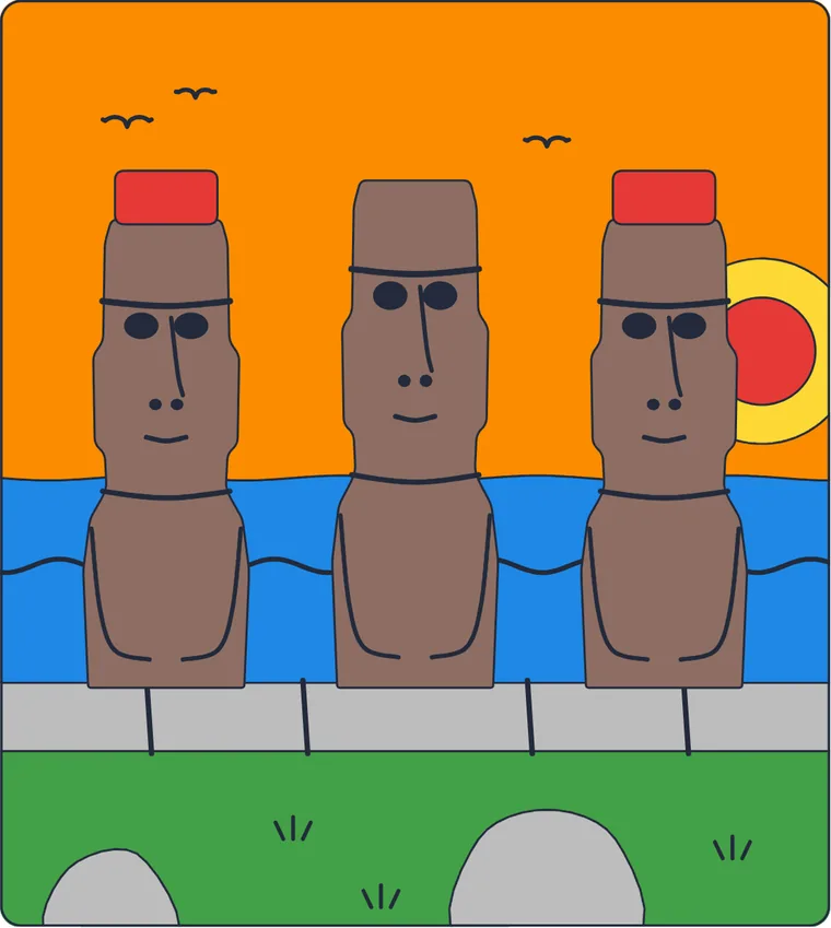 Les moaïs de l'île de Pâques : le dessin une fois colorié
