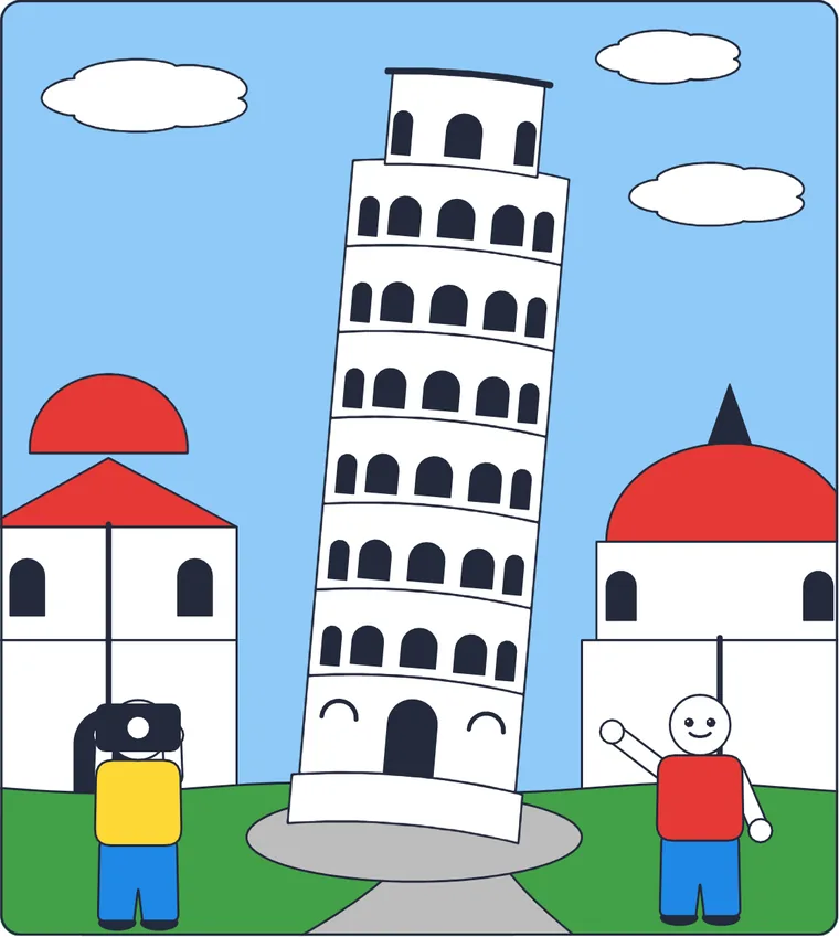 La tour de Pise : le dessin une fois colorié