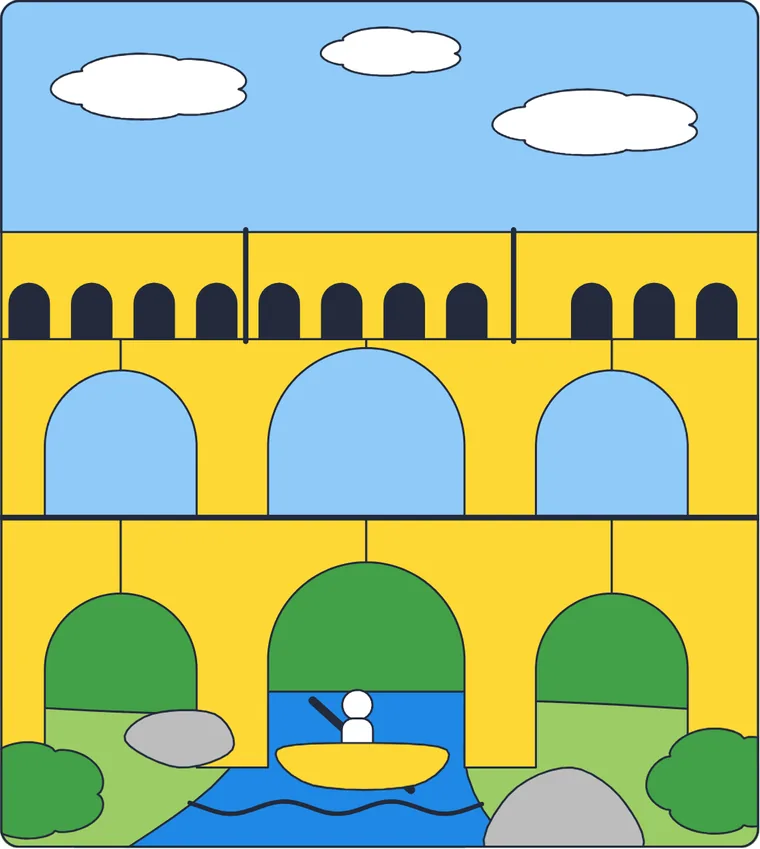 Le pont du Gard : le dessin une fois colorié