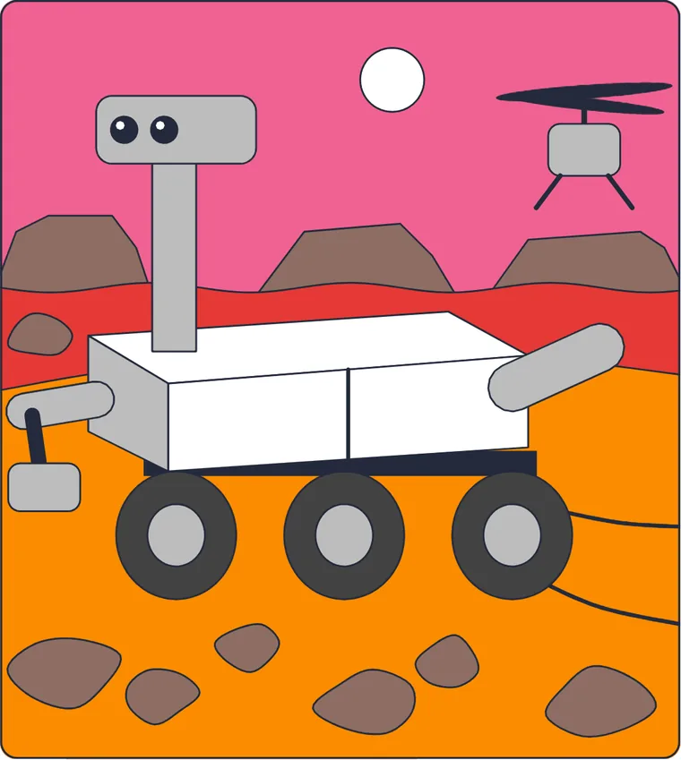 Le rover martien : le dessin une fois colorié