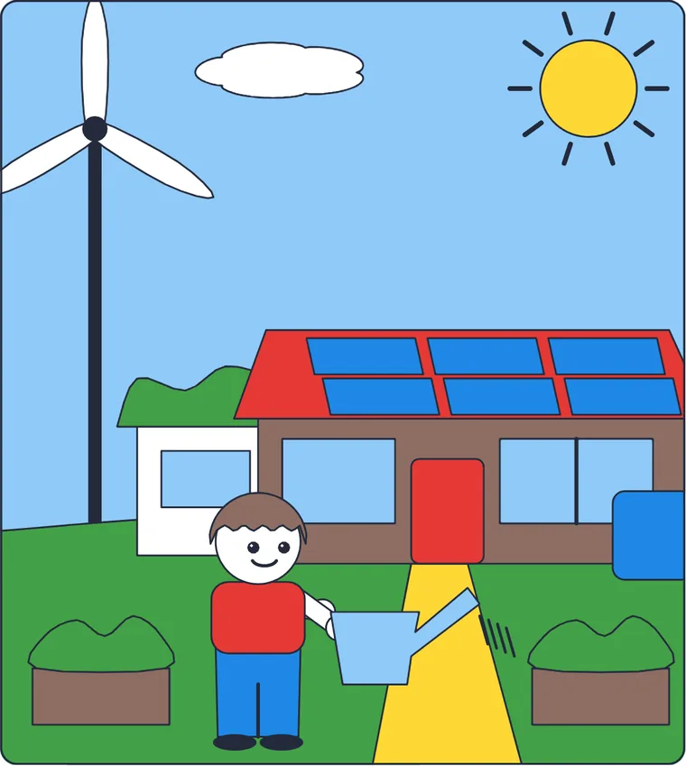 La maison écologique : le dessin une fois colorié