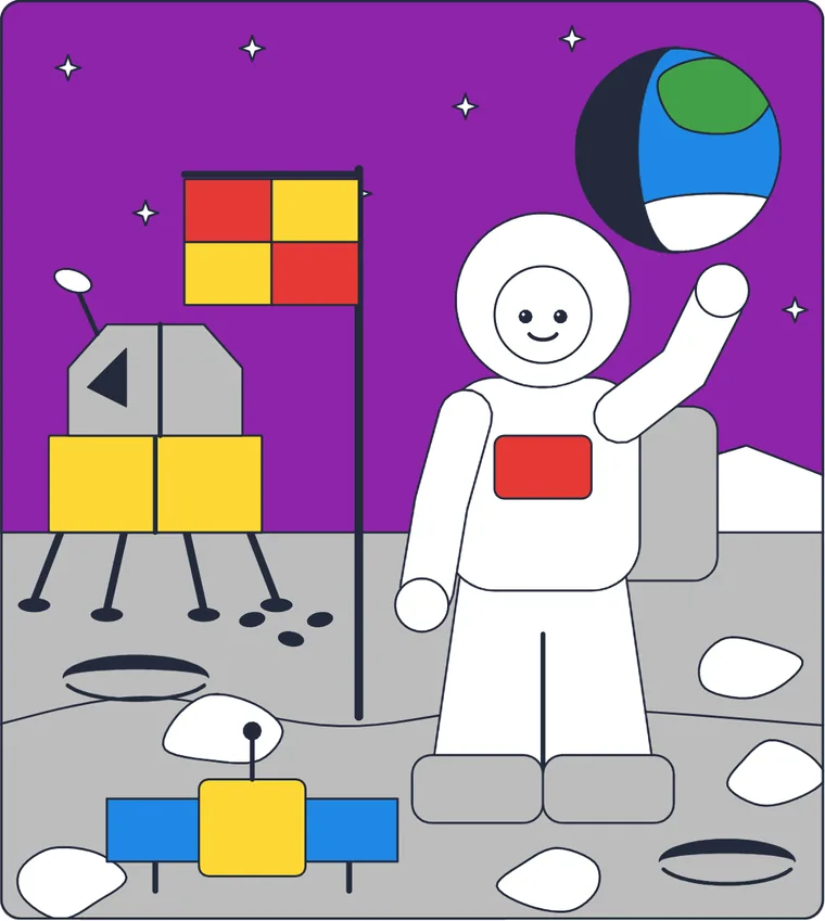 L'astronaute sur la Lune : le dessin une fois colorié