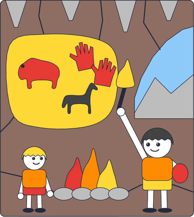 La grotte préhistorique : le dessin une fois colorié
