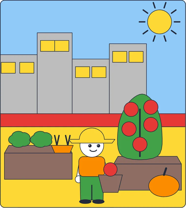 Le potager sur le toit : le dessin une fois colorié
