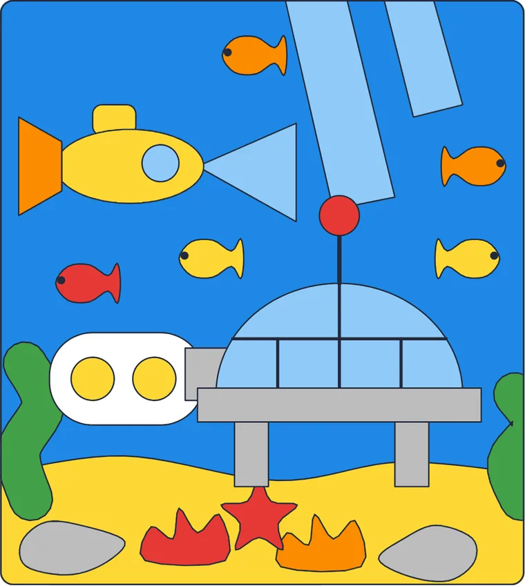 La base sous-marine : le dessin une fois colorié