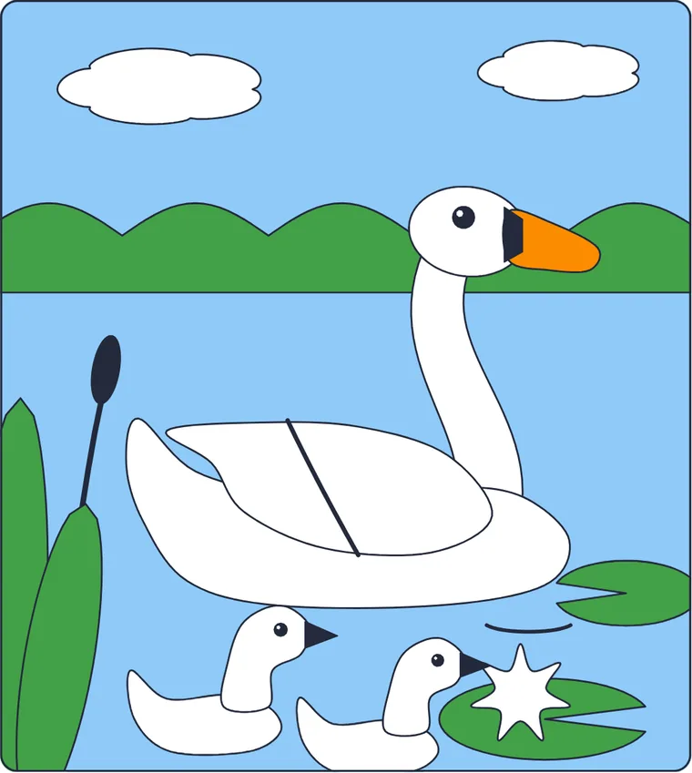 Le cygne : le dessin une fois colorié