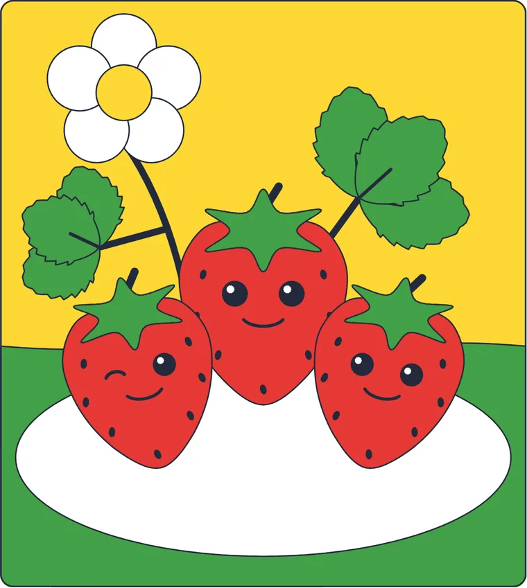 Les fraises : le dessin une fois colorié