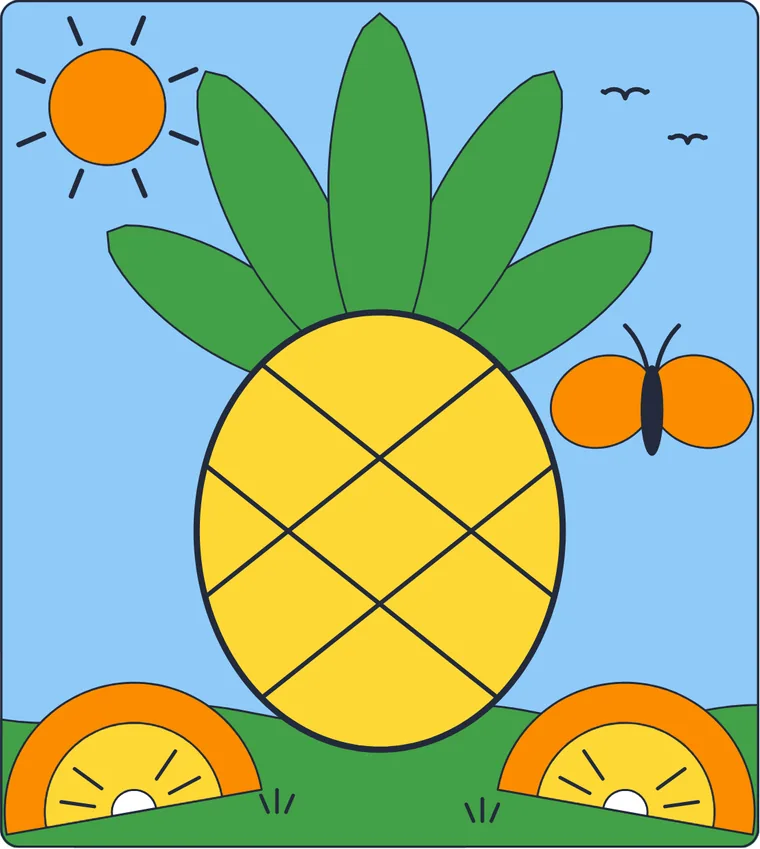 L'ananas : le dessin une fois colorié