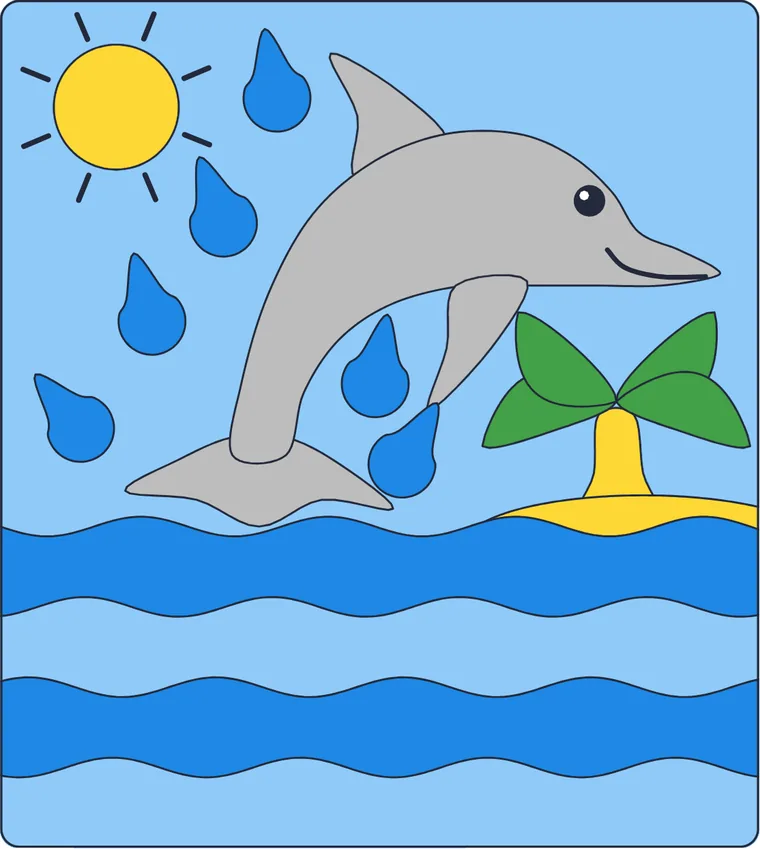 Le dauphin : le dessin une fois colorié
