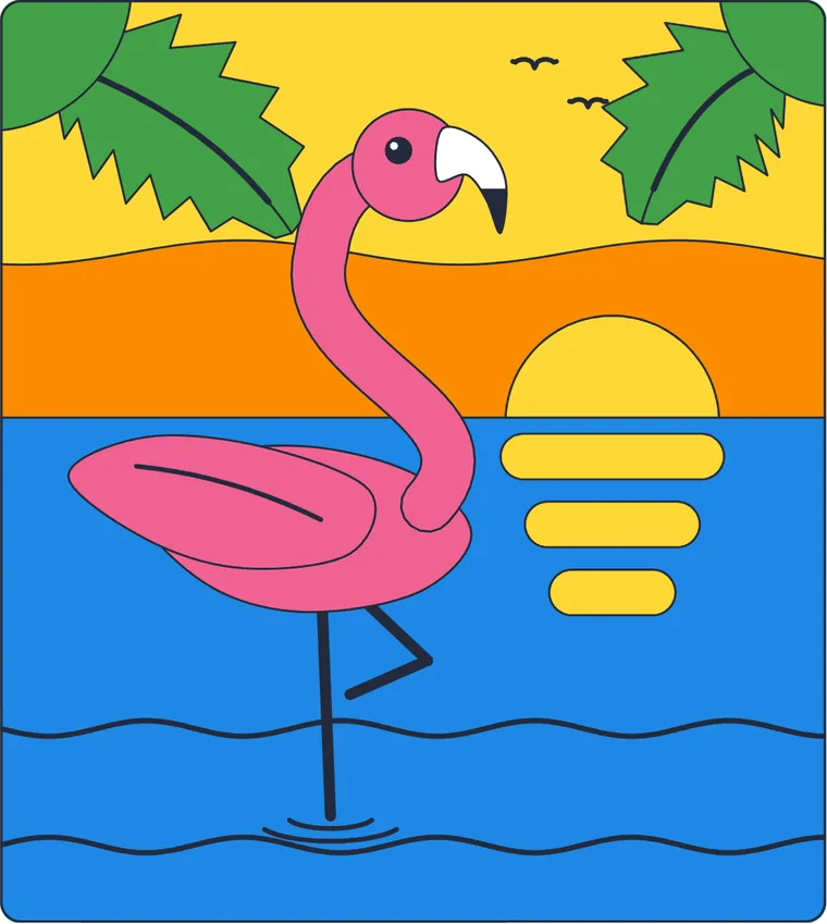 Le flamant rose : le dessin une fois colorié