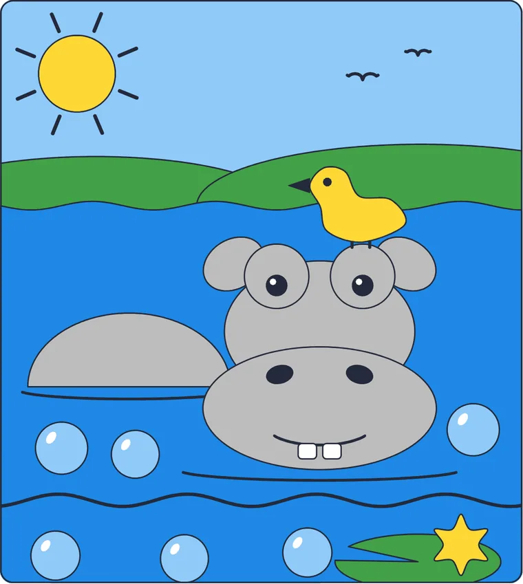 L'hippopotame : le dessin une fois colorié