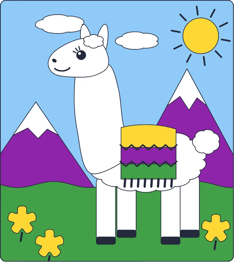 Le lama : le dessin une fois colorié