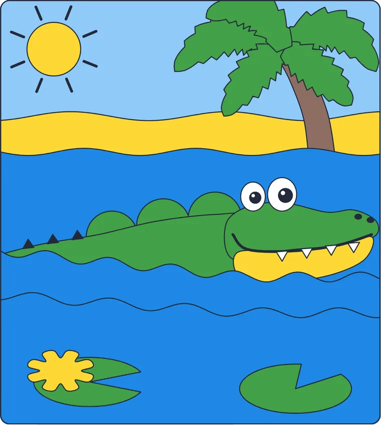 Le crocodile : le dessin une fois colorié
