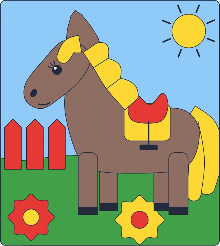 Le poney : le dessin une fois colorié