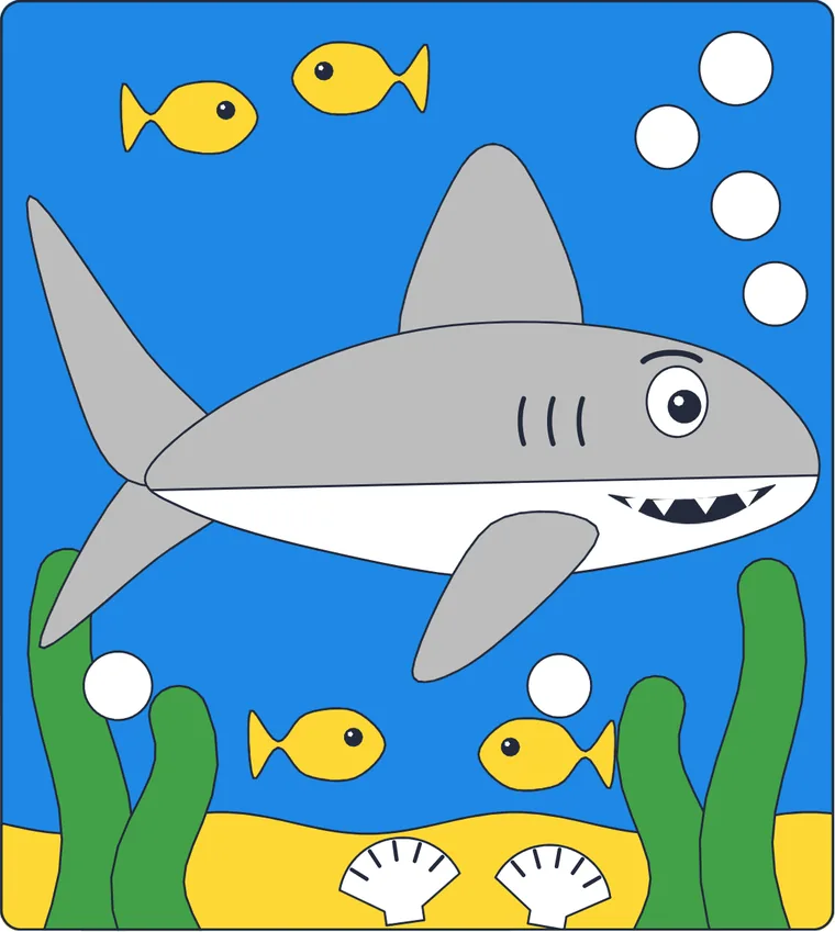 Le requin : le dessin une fois colorié