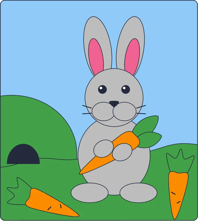 Le lapin et les carottes : le dessin une fois colorié