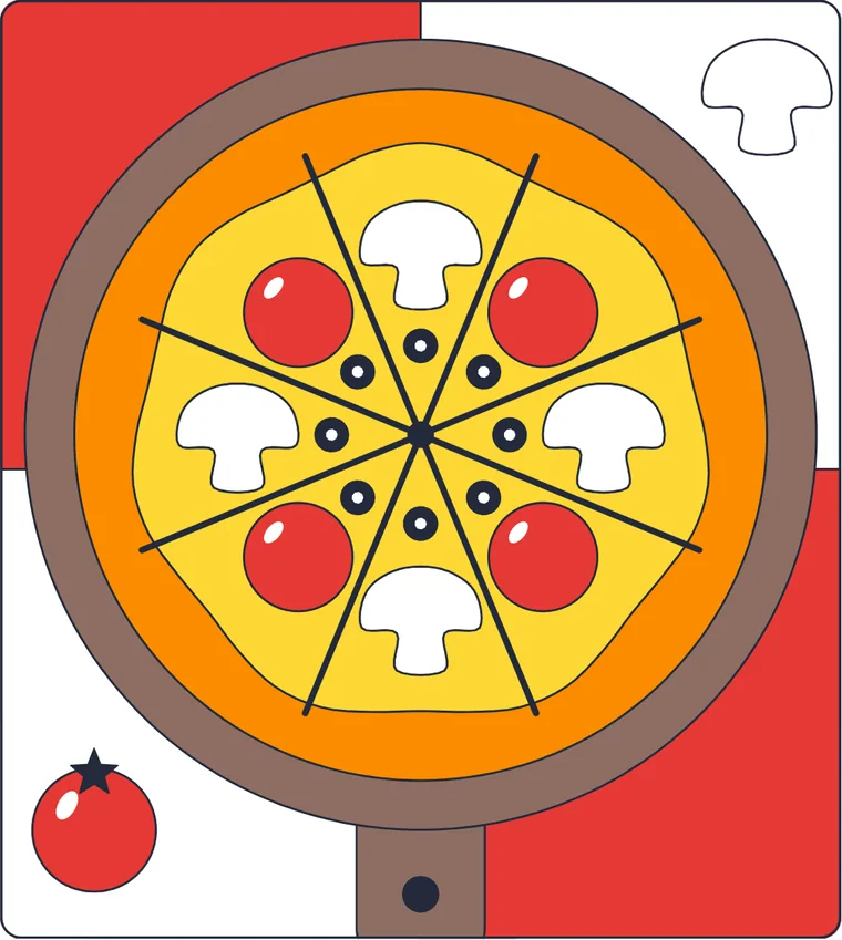 La pizza : le dessin une fois colorié