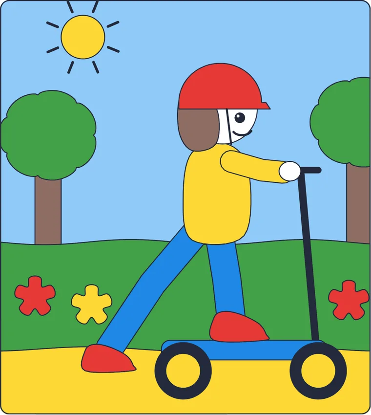 La trottinette : le dessin une fois colorié