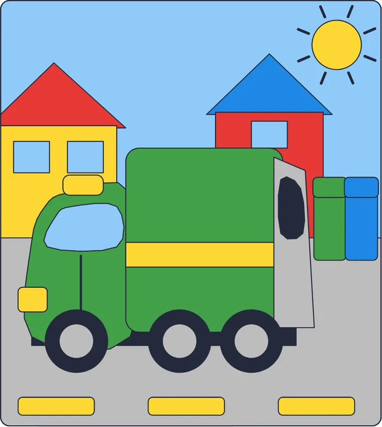 Le camion poubelle : le dessin une fois colorié