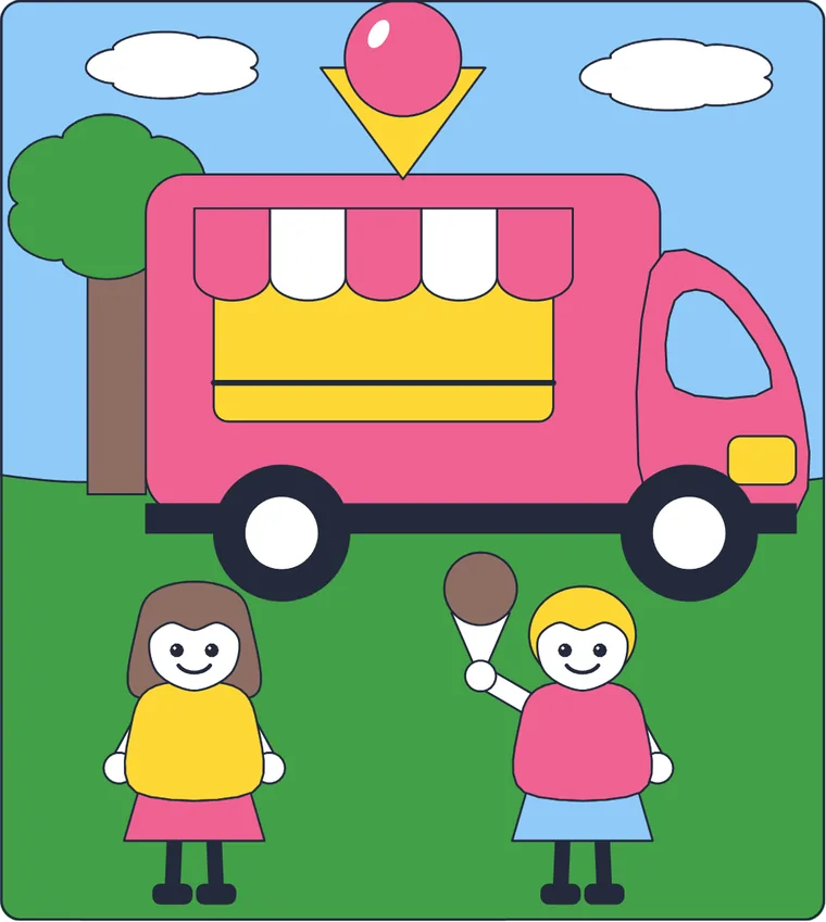 Le camion de glaces : le dessin une fois colorié
