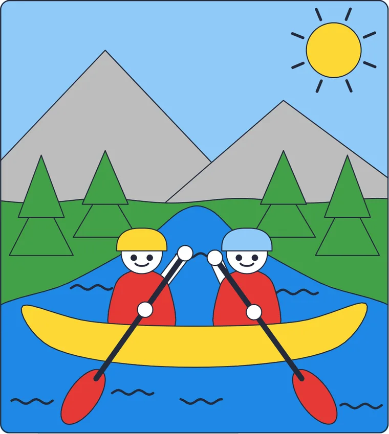 Le canoë : le dessin une fois colorié