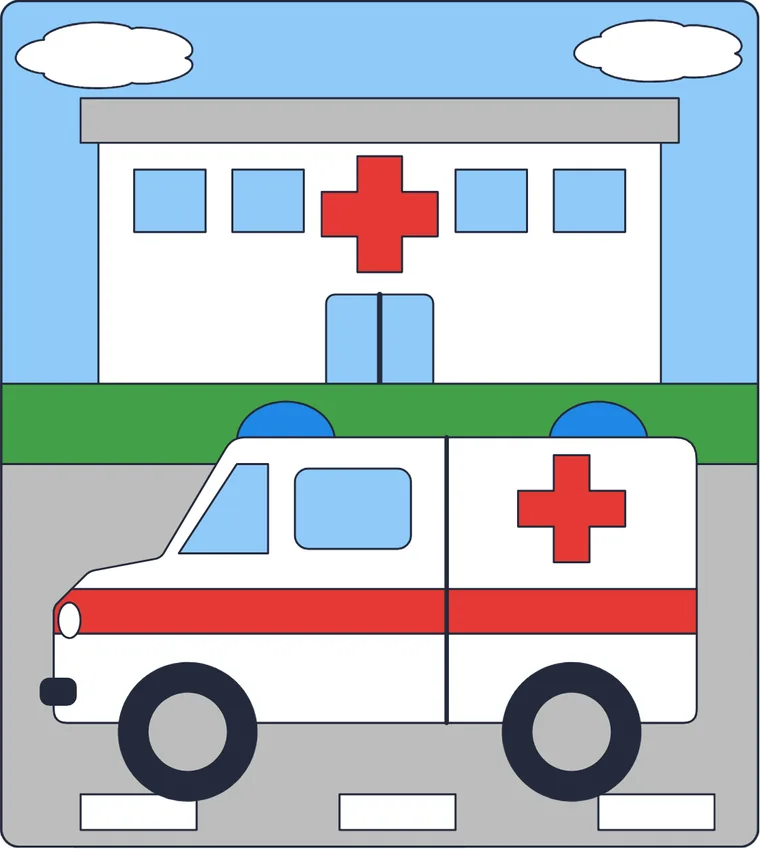 L'ambulance : le dessin une fois colorié