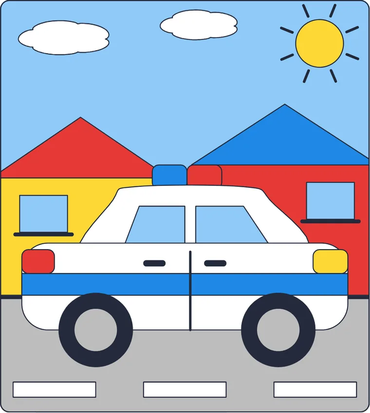 La voiture de police : le dessin une fois colorié
